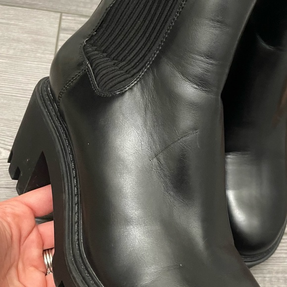 Zara Black Leather Lug Ankle Chunky Platform Boots - Picture 5 of 10